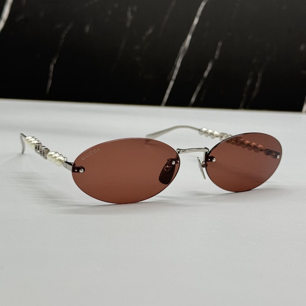 NEW GUCCI SUNGLASSES SILVER WOMEN OVAL EYEWEAR GUCCI GG1922S 002 - Picture 4 of 13